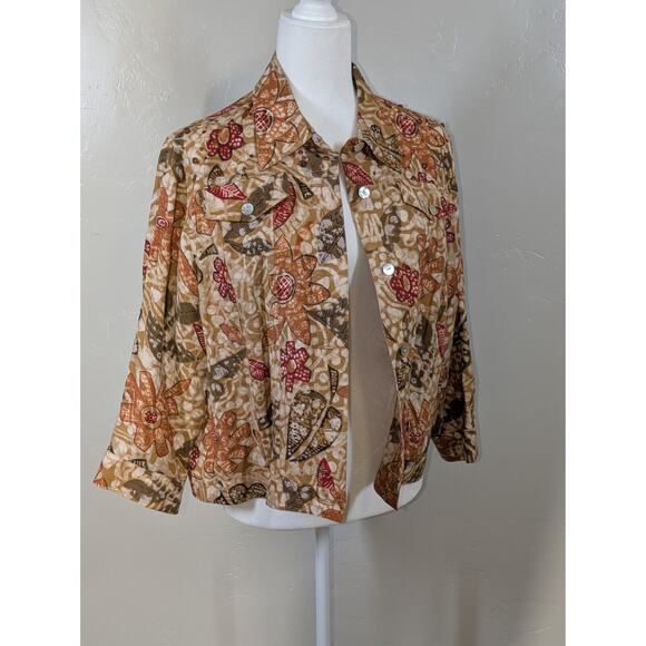 Hearts Of Palm Jacket Womens Size 16 Bohemian Orange Floral Linen Rayon Plus Fal - Picture 1 of 11